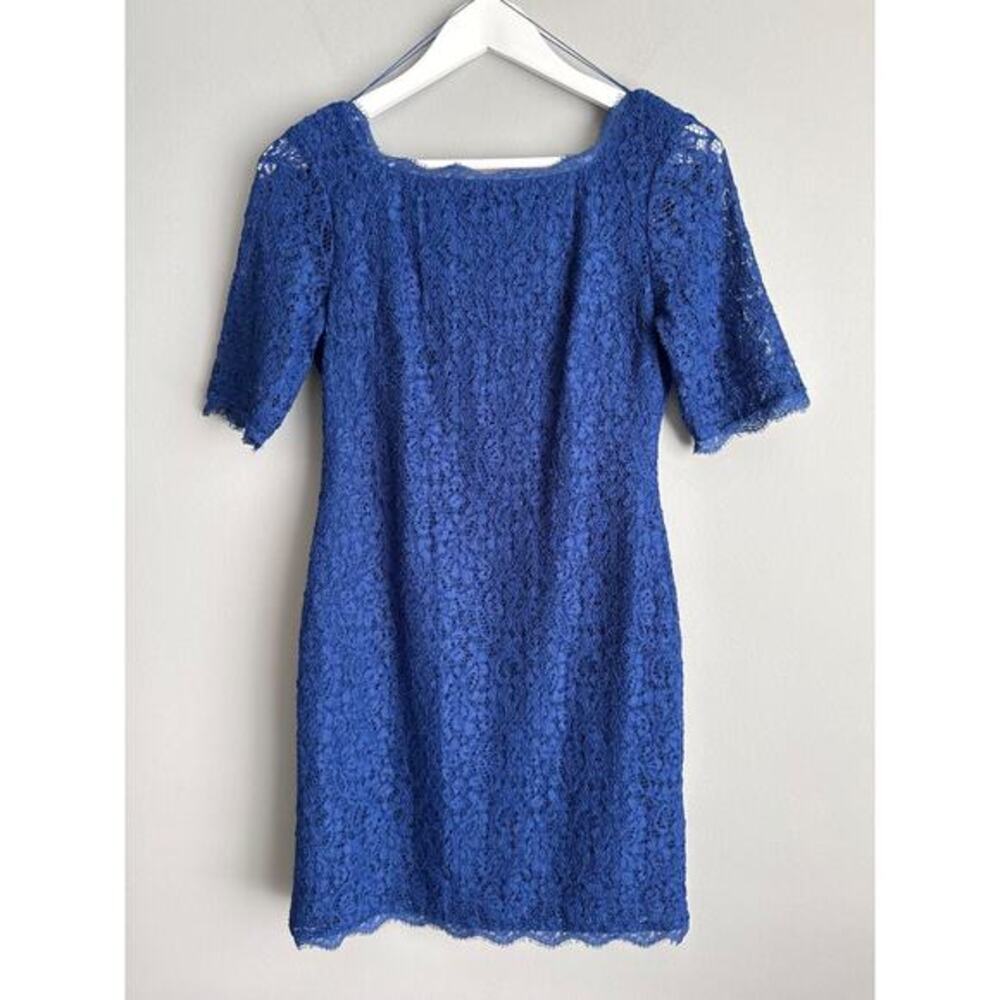 Adrianna Papell Lace Dress 8P Cobalt Blue Sheath Mini Front Zip Cocktail Wedding